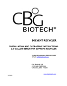 Operator's Manual for 2.5 G Bench Top Solvent Recycler - Automatic Drain